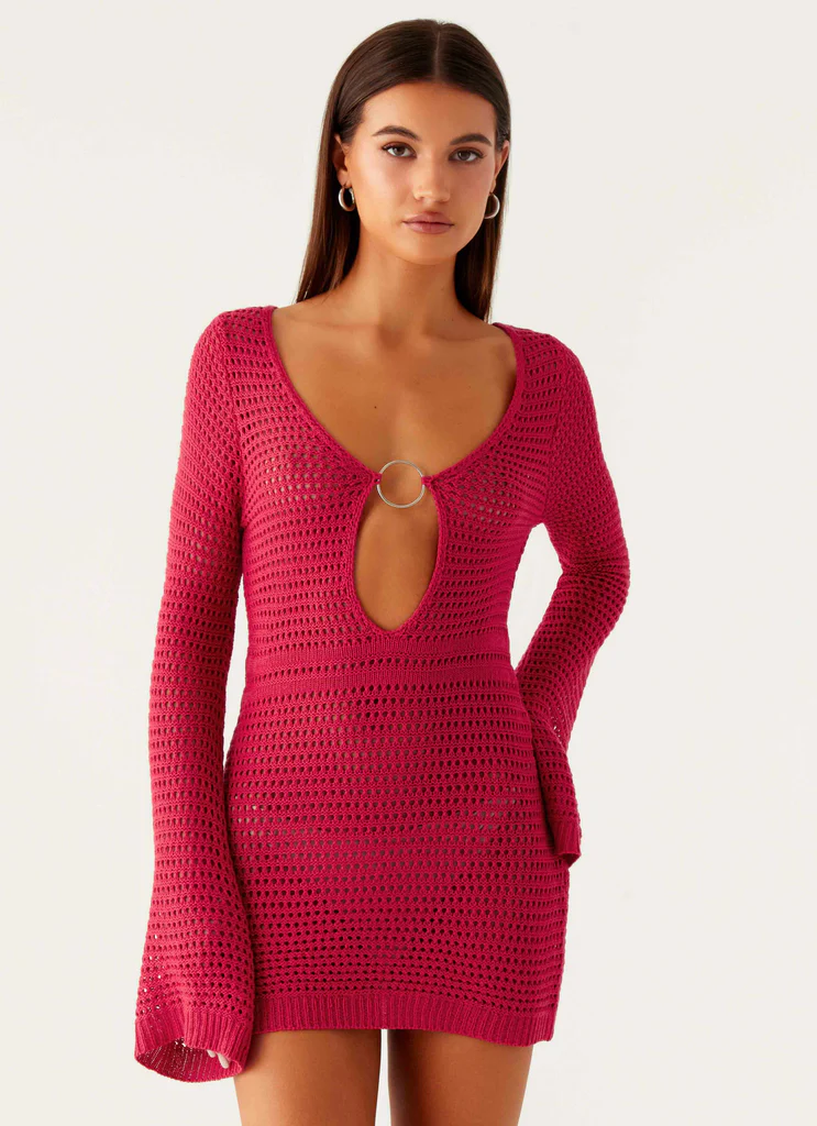 Mini Vestito in Punto Crochet Sunriser - Rosa