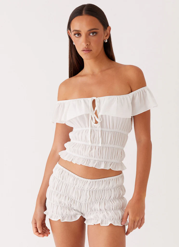 Slacks Mini Ruched Girls Like Us - Bianco