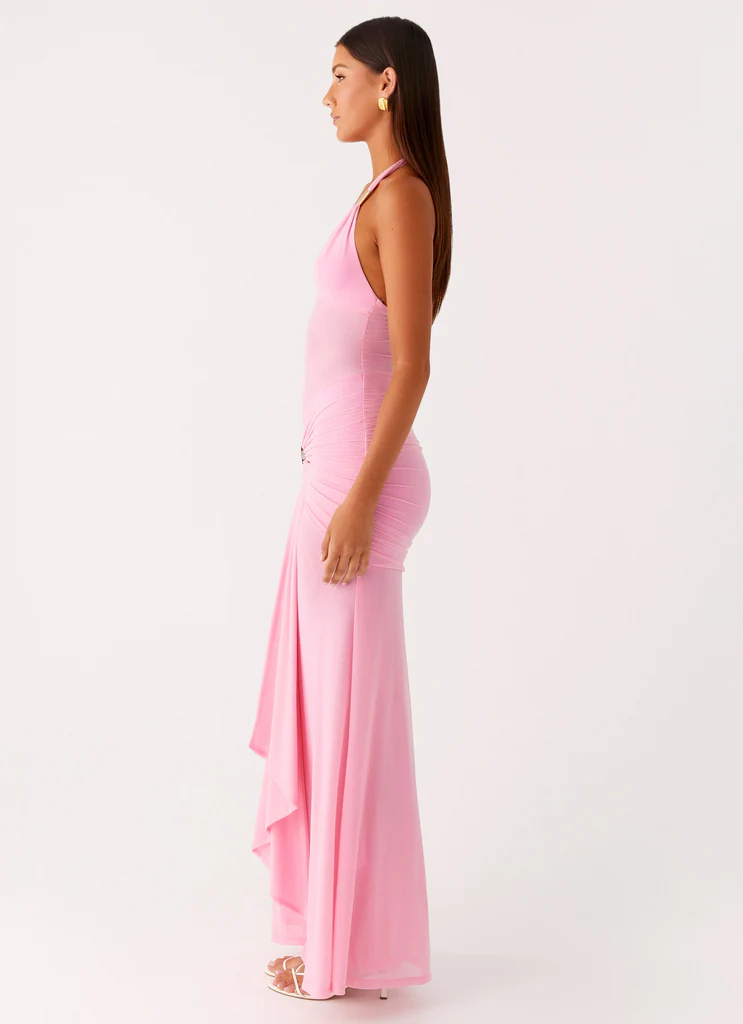 Miyah Halter Hardware Maxi Dress - Baby Pink