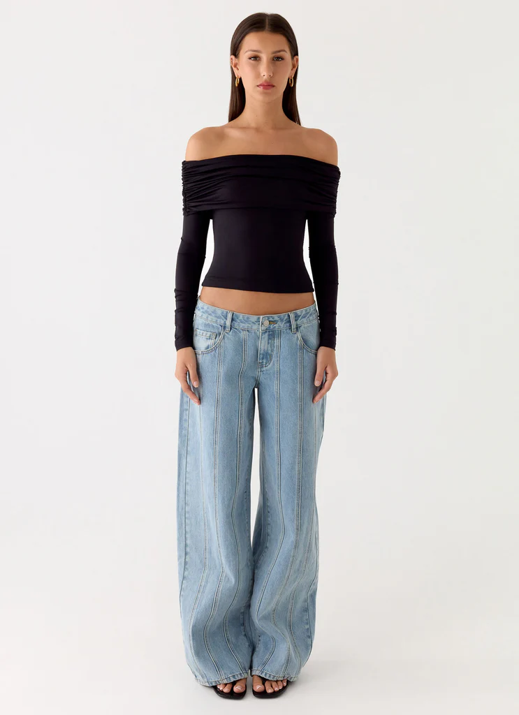 Jeans in Denim a Gamba Larga con Vita Bassa Johnny - Lavaggio Blu Chiaro