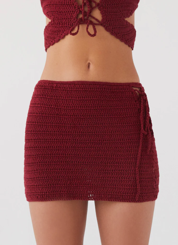 Mini gonna all'uncinetto Wild Hearts - Rosso ciliegia