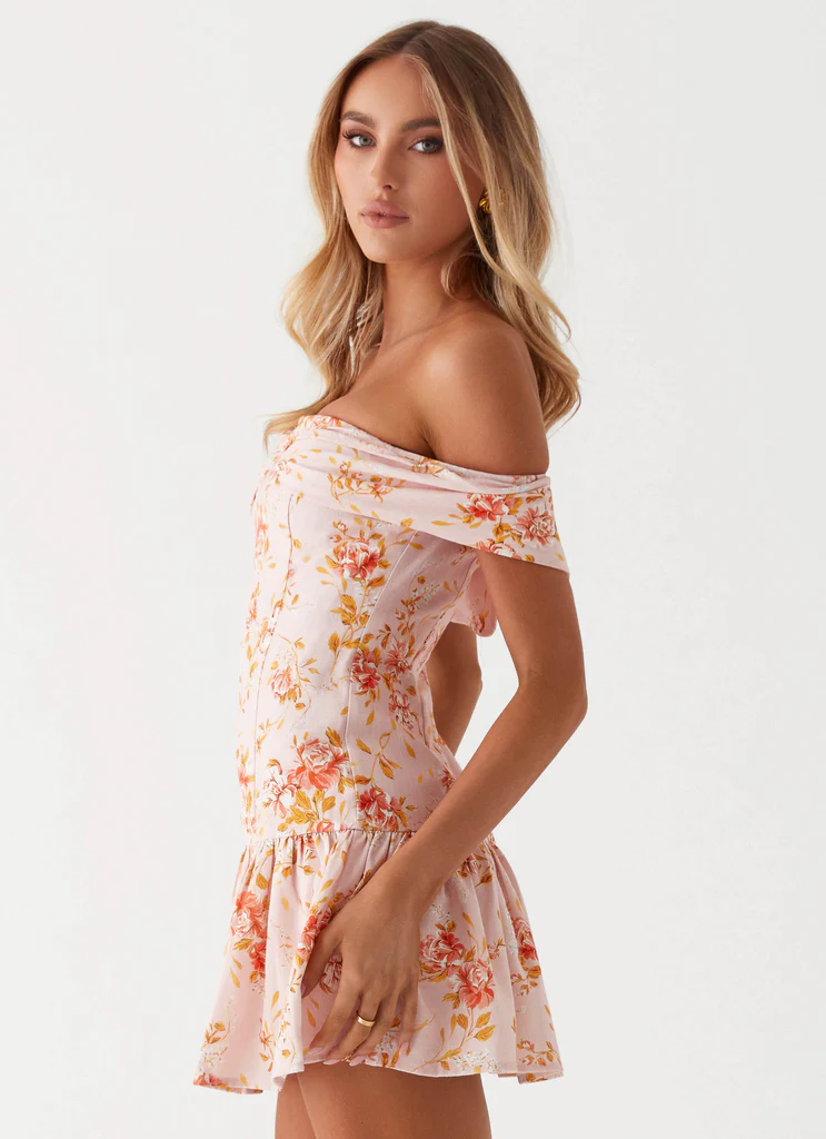 Aries Abito Mini in Lino Spalline – Fiori Rosa Aries Abito Mini in Lino Spalline - Fiori Rosa