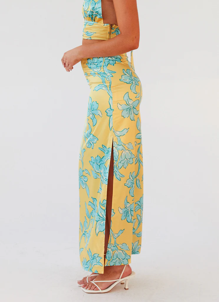 Skirt Maxi in Satin Amalia - Fioritura Dorata