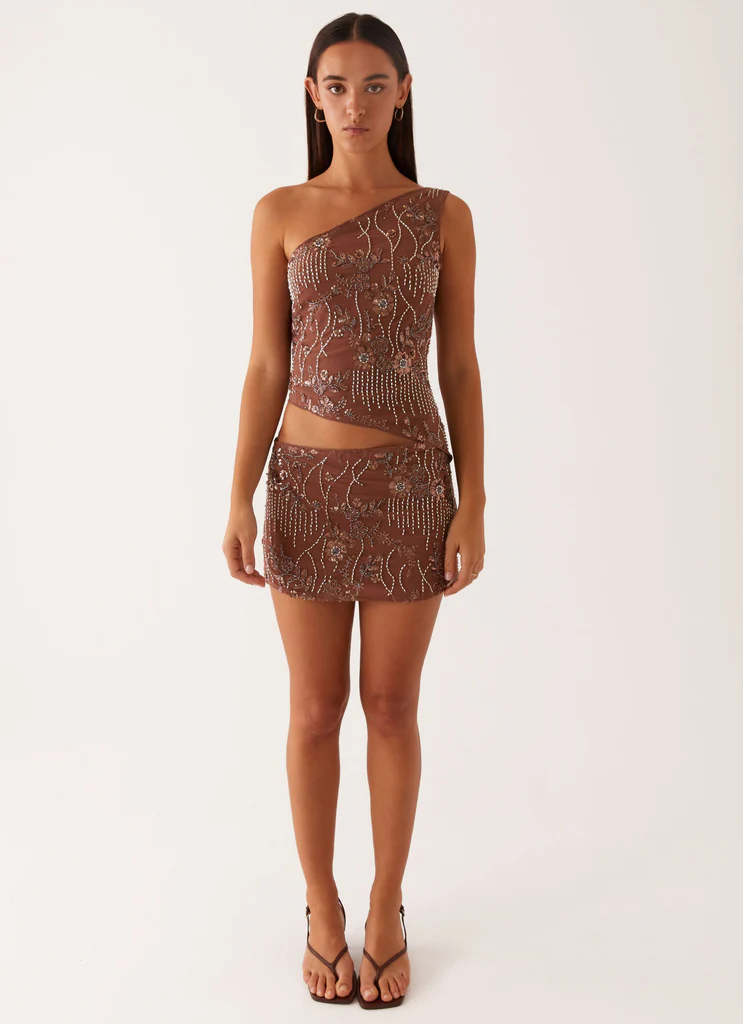 Vestito Mini Unico Spallino Through The Night - Cioccolato