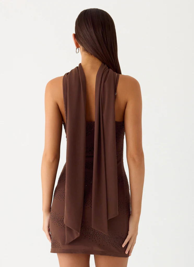 Vestito Mini a Sciarpa con Perline Paloma Days - Cioccolato
