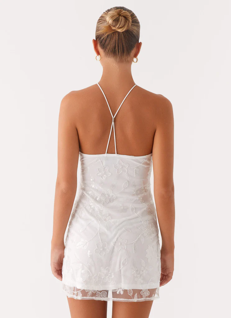 Abito Mini con Perline Rumi - Bianco