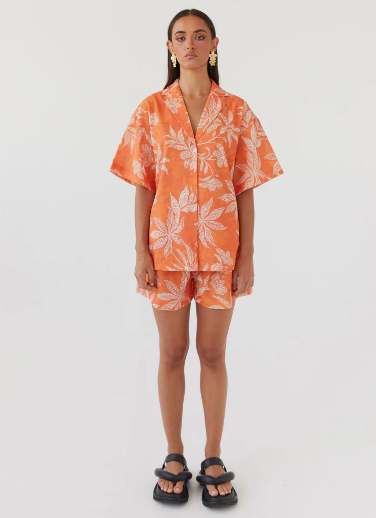 Camicia Oversized in Lino Sweet Relief - Tramonto Tropicale