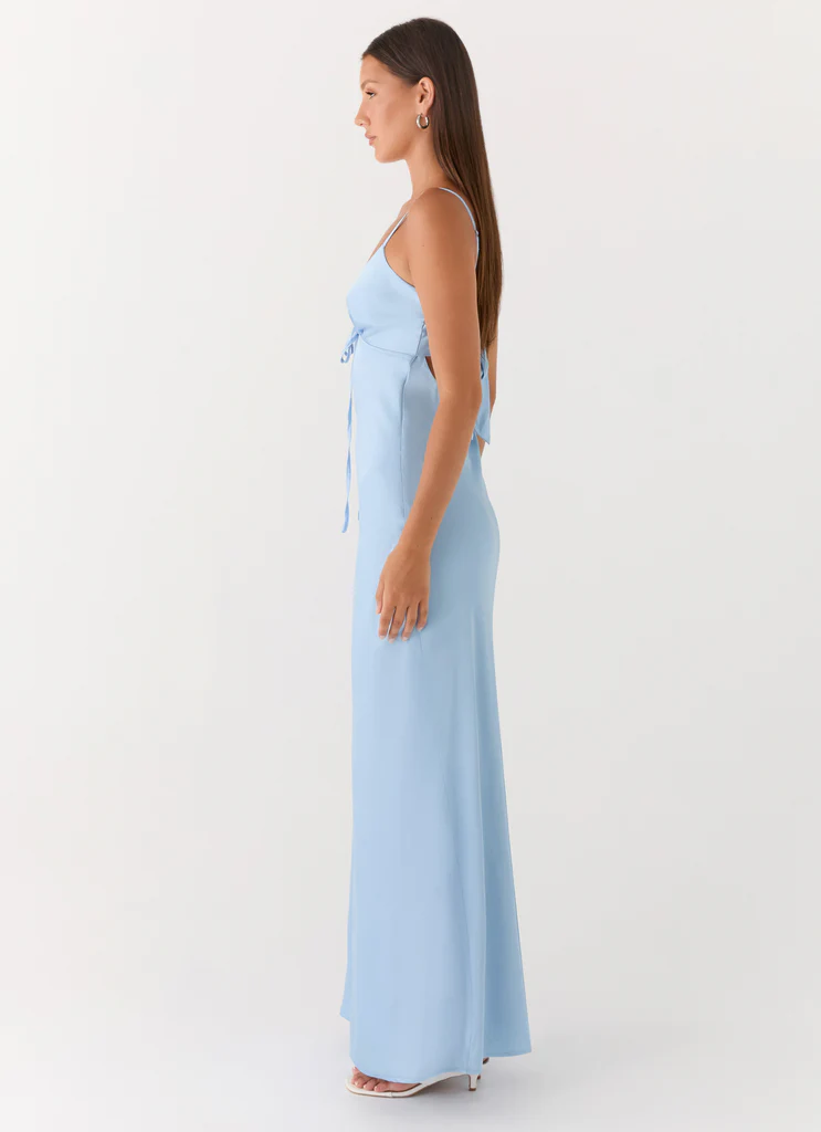Abito Maxi in Seta Flora - Blu Ghiaccio