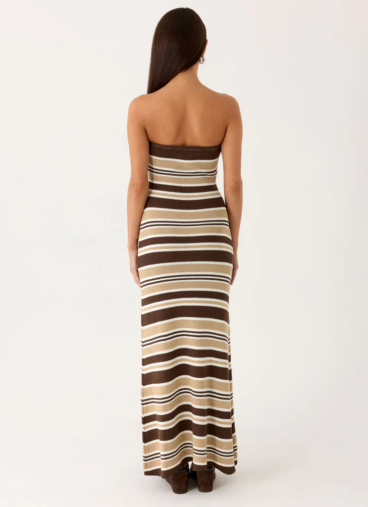 Antonie Knit Maxi Dress - Strisce Cioccolato Oliva