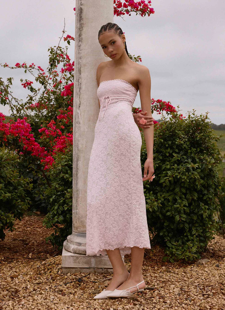 Vestito Midi in Tessuto Jacquard Senza Spalline Alida - Rosa