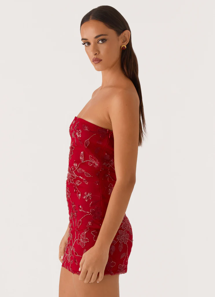Mini Vestito Moorey con Perline - Rosso