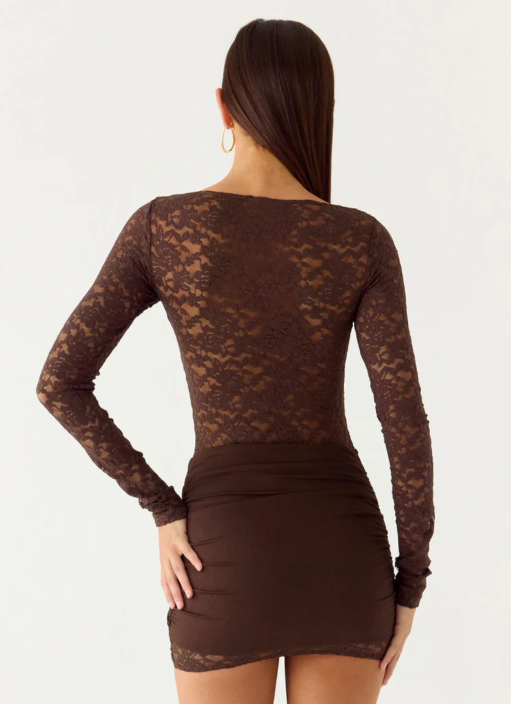 Vestito Mini a Maniche Lunghe Consie - Cioccolato