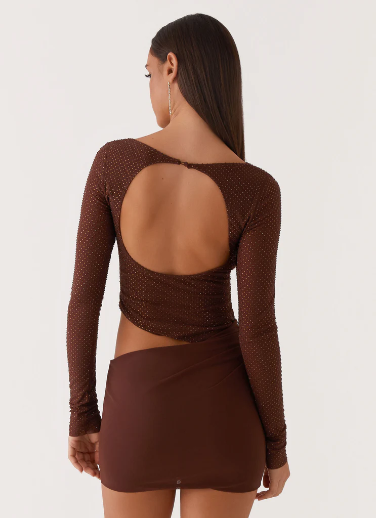 Vestito Mini in Tulle con Paillettes - Cioccolato