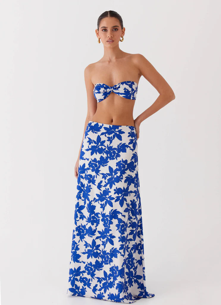Mini gonna midi Sky Gaze con vita bassa - Fiori blu