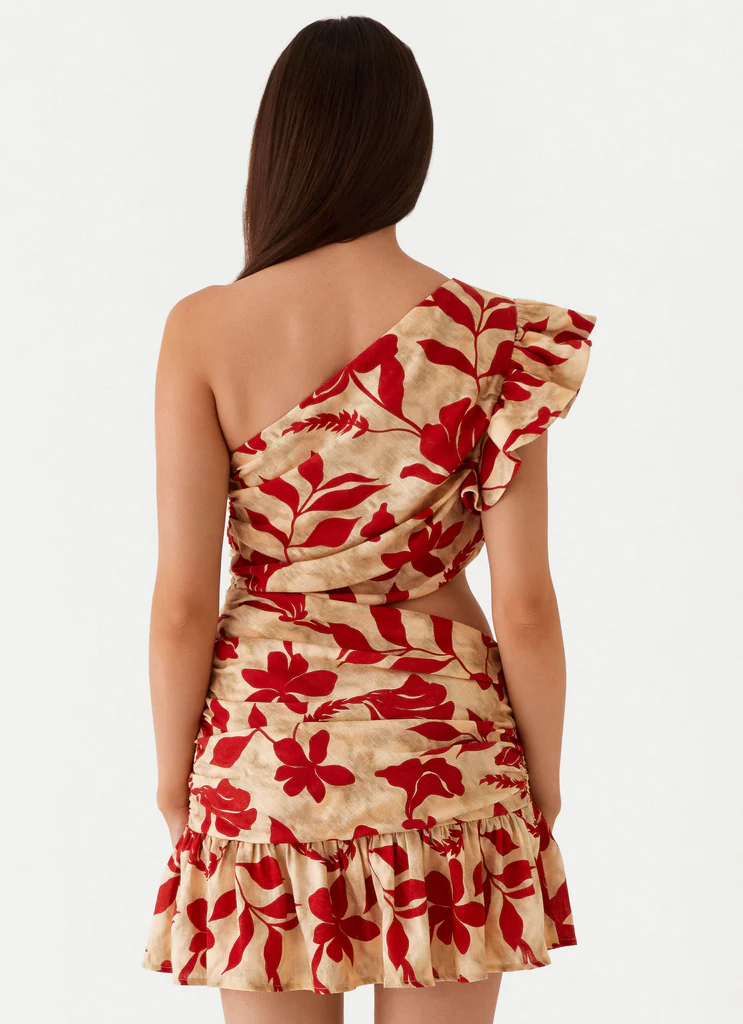 Vestito Mini in Lino Maisie - Fiori Rosso Verde
