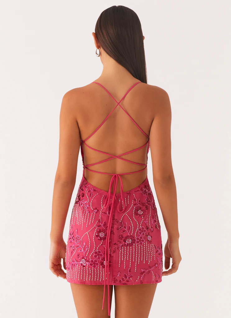 Vestito Micro Mini in Tulle con Paillettes Vietta - Fucsia
