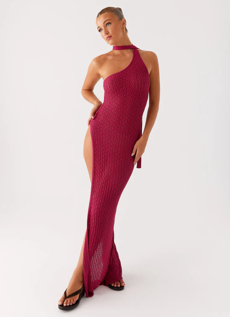 Carryn Abito Maxi in Maglia - Rosa Fuoco