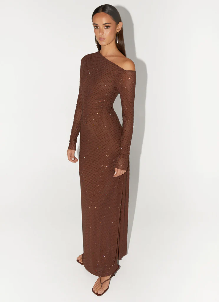 Oriana Abito Maxi Con Paillettes - Cioccolato