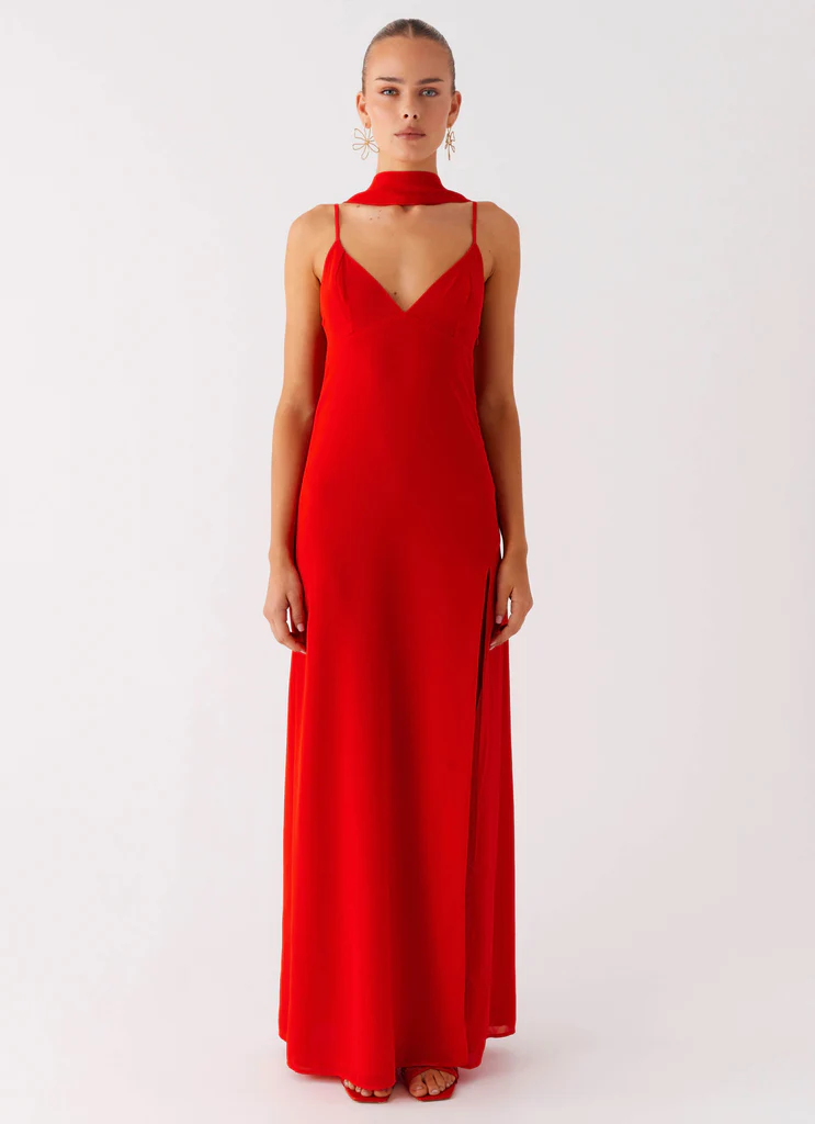 Yorke Scarf Maxi Dress - Rosso Lampone