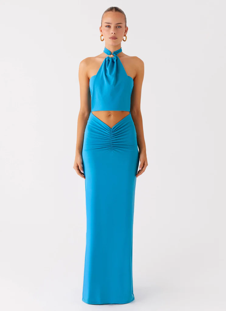 Chiquita Halter Maxi Dress – Azzurro Turquoise Chiquita Halter Maxi Dress - Azzurro Turquoise