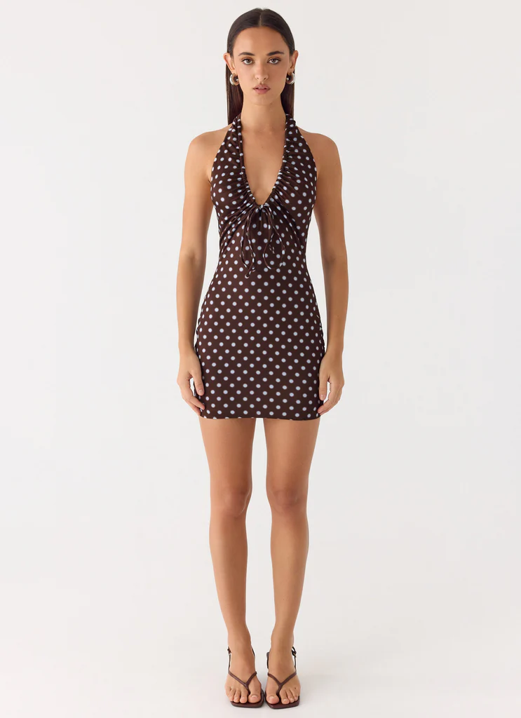 Chiodo Mini Vestito - Cioccolato con Puntini Blu