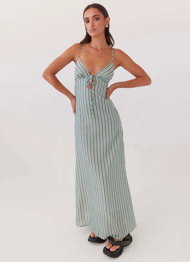 Abito Maxi in Lino Flora – Strisce Costiere Abito Maxi in Lino Flora - Strisce Costiere