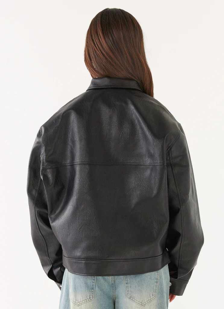 Giubbotto Bomber in Pelle Finta Lula – Nero Giubbotto Bomber in Pelle Finta Lula - Nero