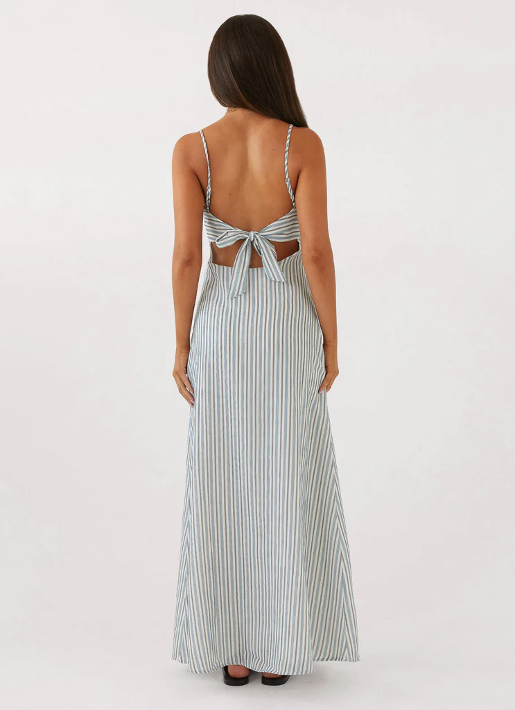Abito Maxi in Lino Flora - Strisce Blu Cioccolato