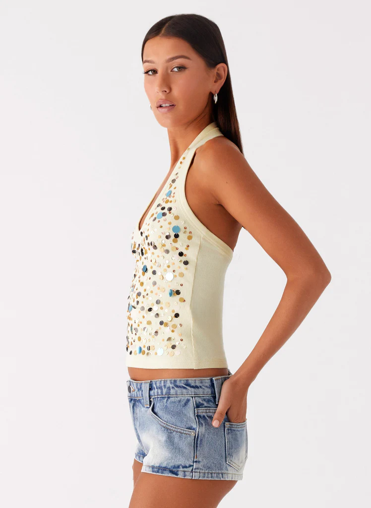 Top a Spallina con Paillettes Occhi nel Occhi - Giallo