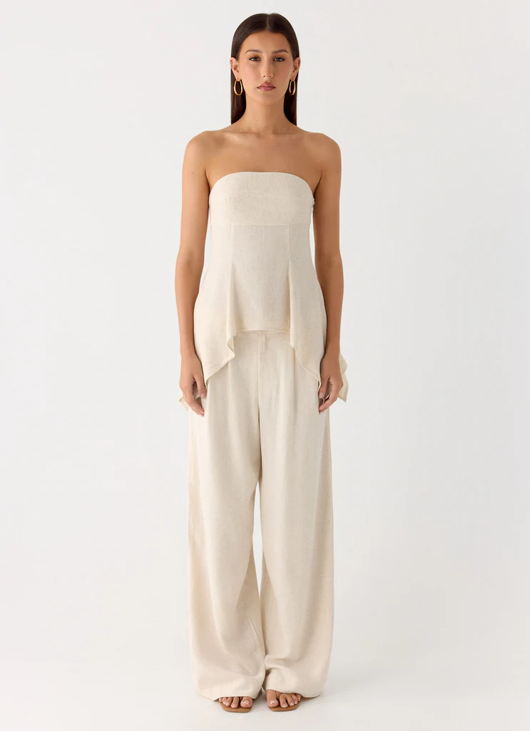 Pantaloni in Lino Delong a Vita Bassa - Avena