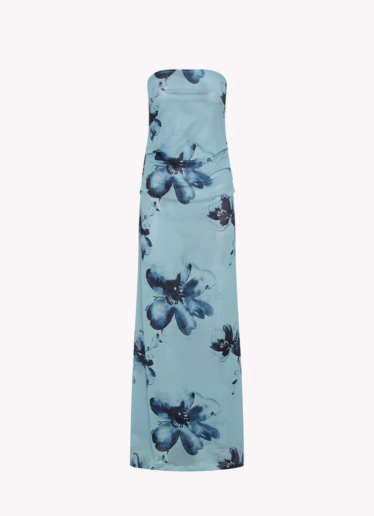 Abito Maxi Field Of Dreams - Fiorellato Blu Nero