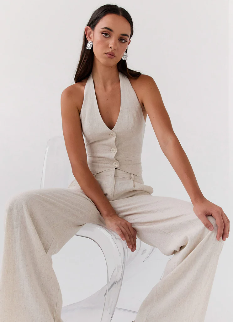 Gilet in Lino a Spalline Sottili Ambrosa - Avena