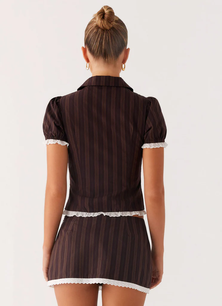 Top a bottoni Bennett - Strisce Caramello